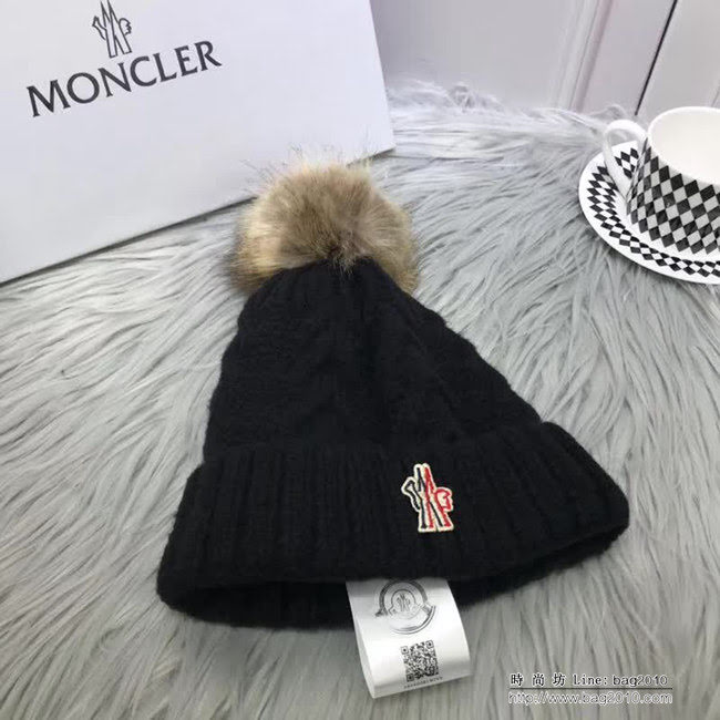 MONCIER蒙口 專櫃新品 原版高端羊毛+兔絨配狐狸毛球針織帽 LLWJ8582